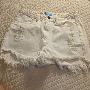 Show Me Your MuMu White High-Waist Distressed Denim Shorts